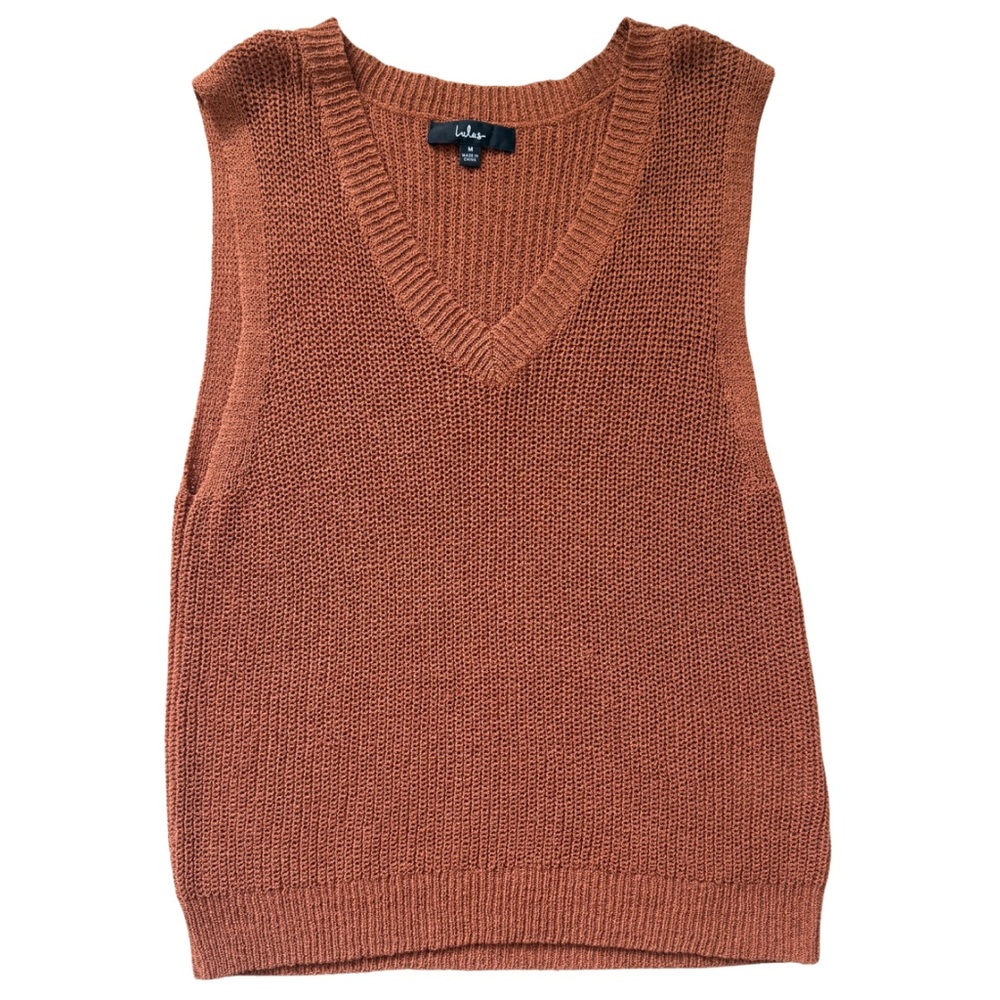 Lulu's Rust Orange V-Neck Knit Sweater Vest